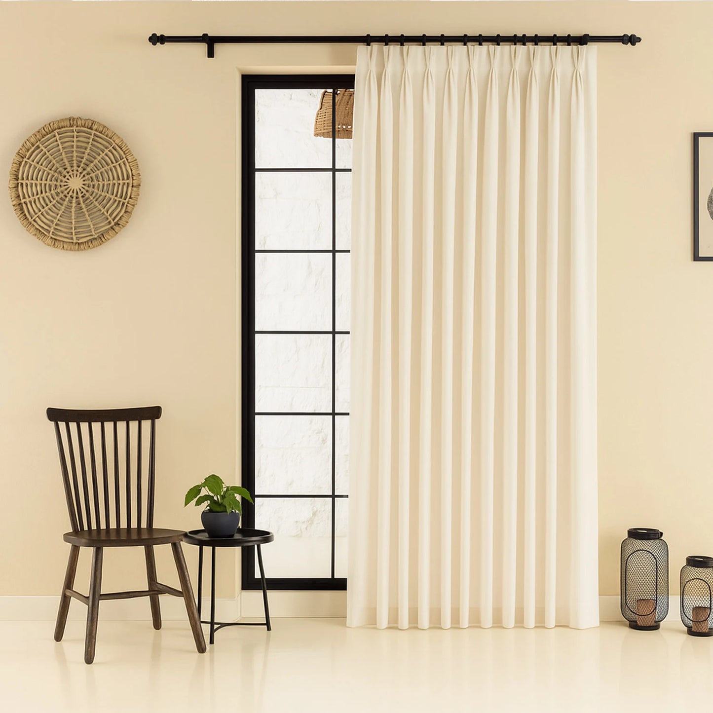 Extra Wide 100% Blackout Triple Pinch Pleated Linen Curtains