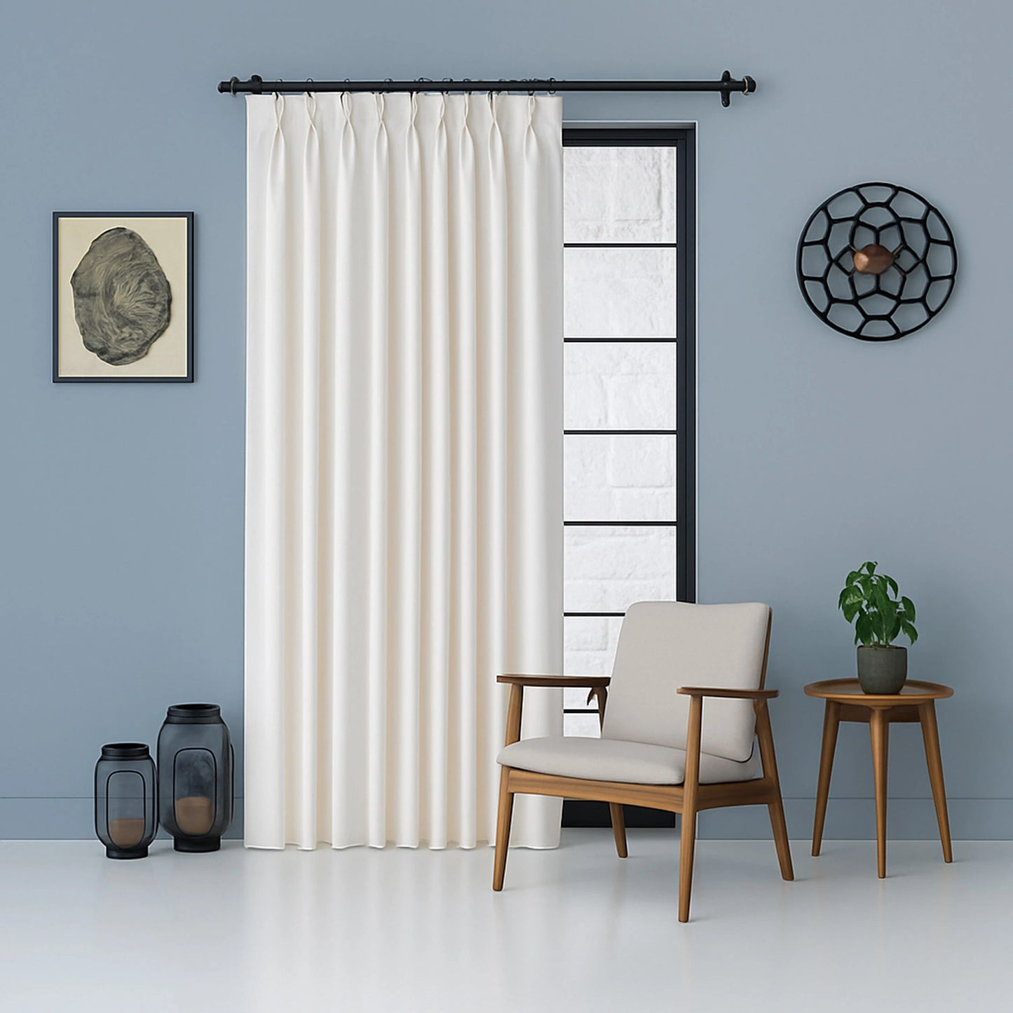 Extra Wide 100% Blackout Triple Pinch Pleated Linen Curtains