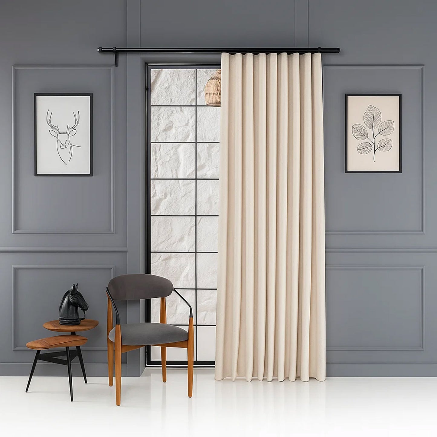 Pleated Herringbone Linen Blackout Curtains