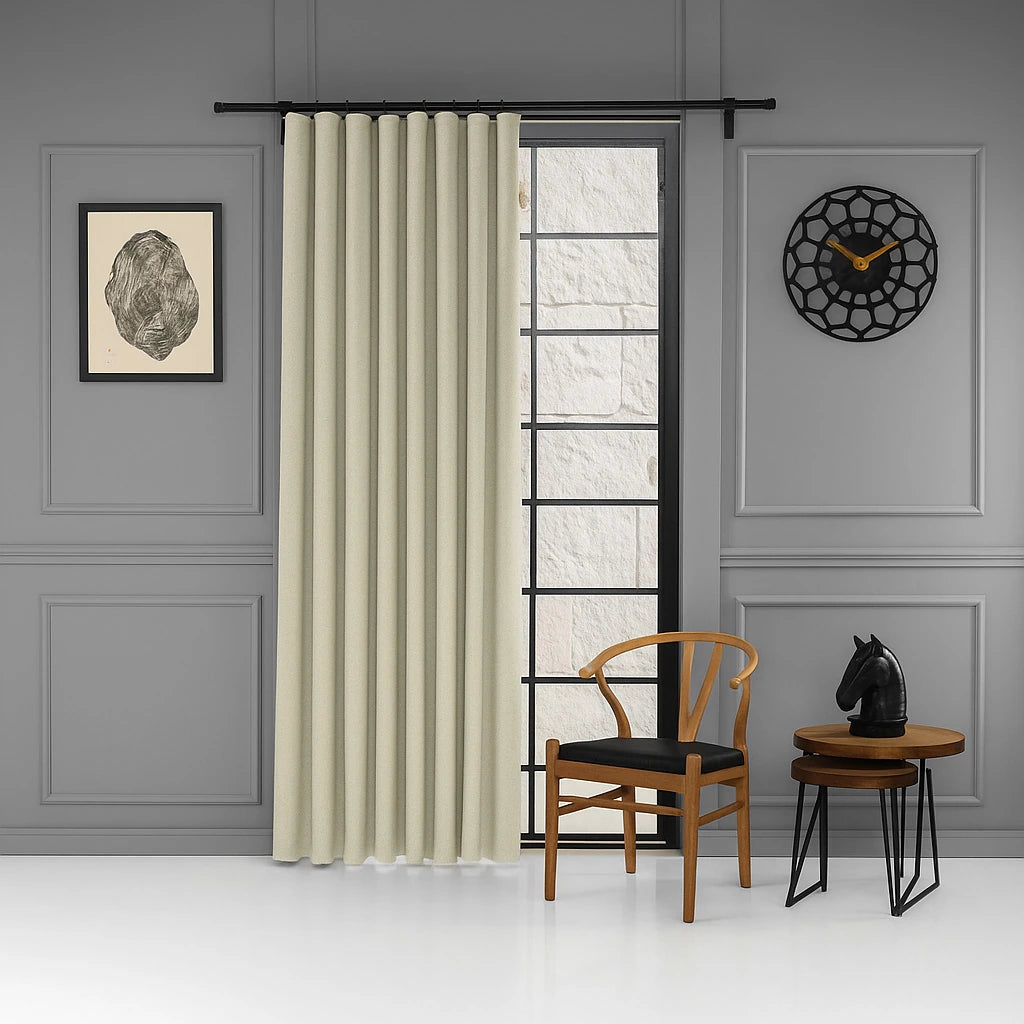 100% blackout pleated linen curtain panels almond latte