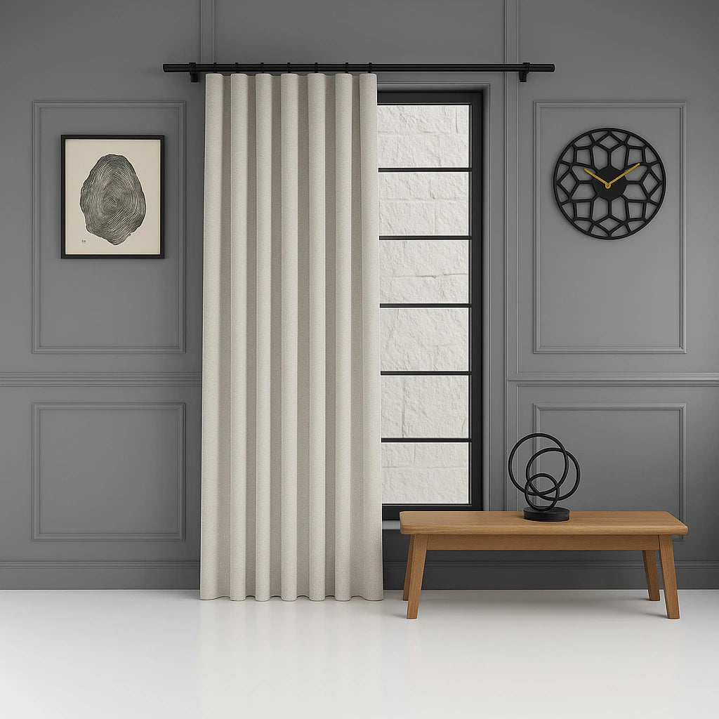 100% blackout pleated linen curtain panels apricot grey
