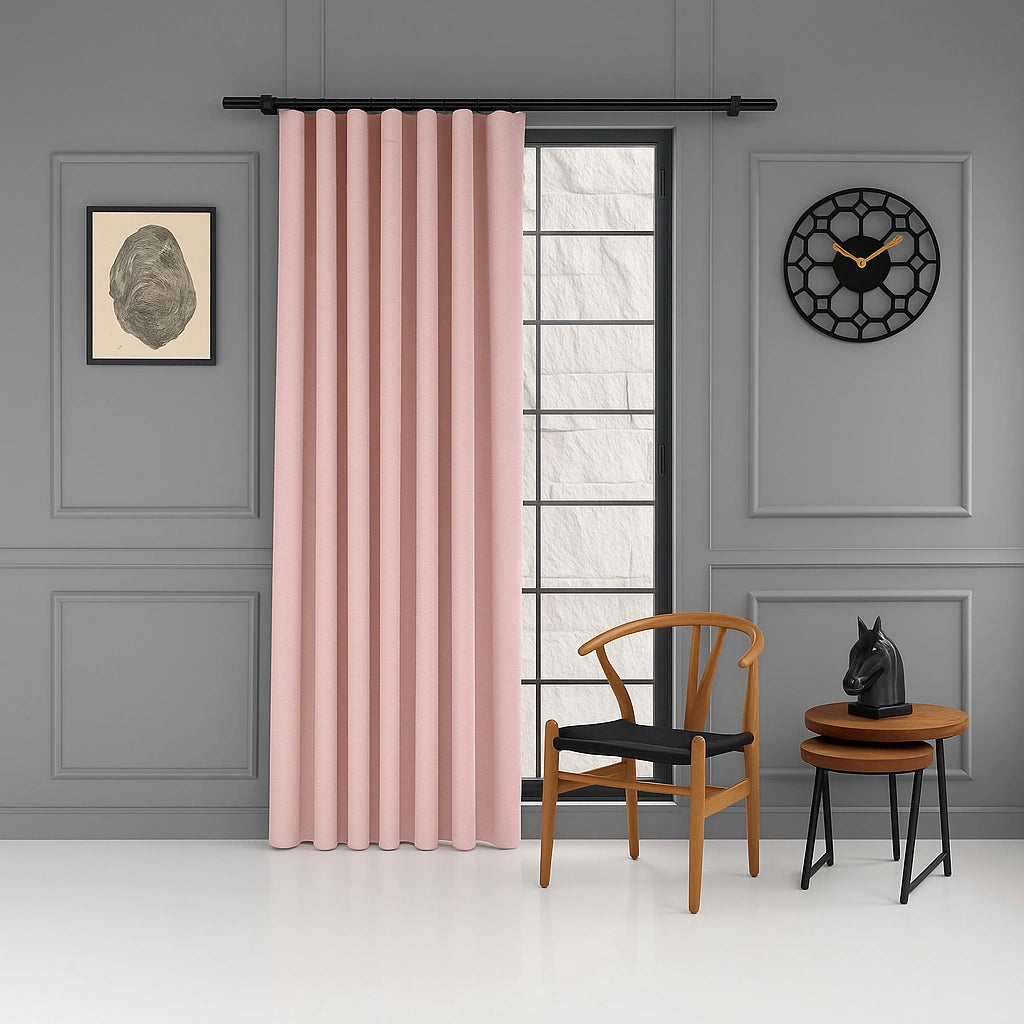 100% blackout pleated linen curtain panels candy pink