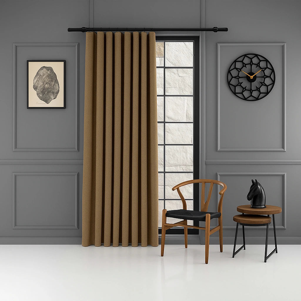 100% blackout pleated linen curtain panels caramel mocha