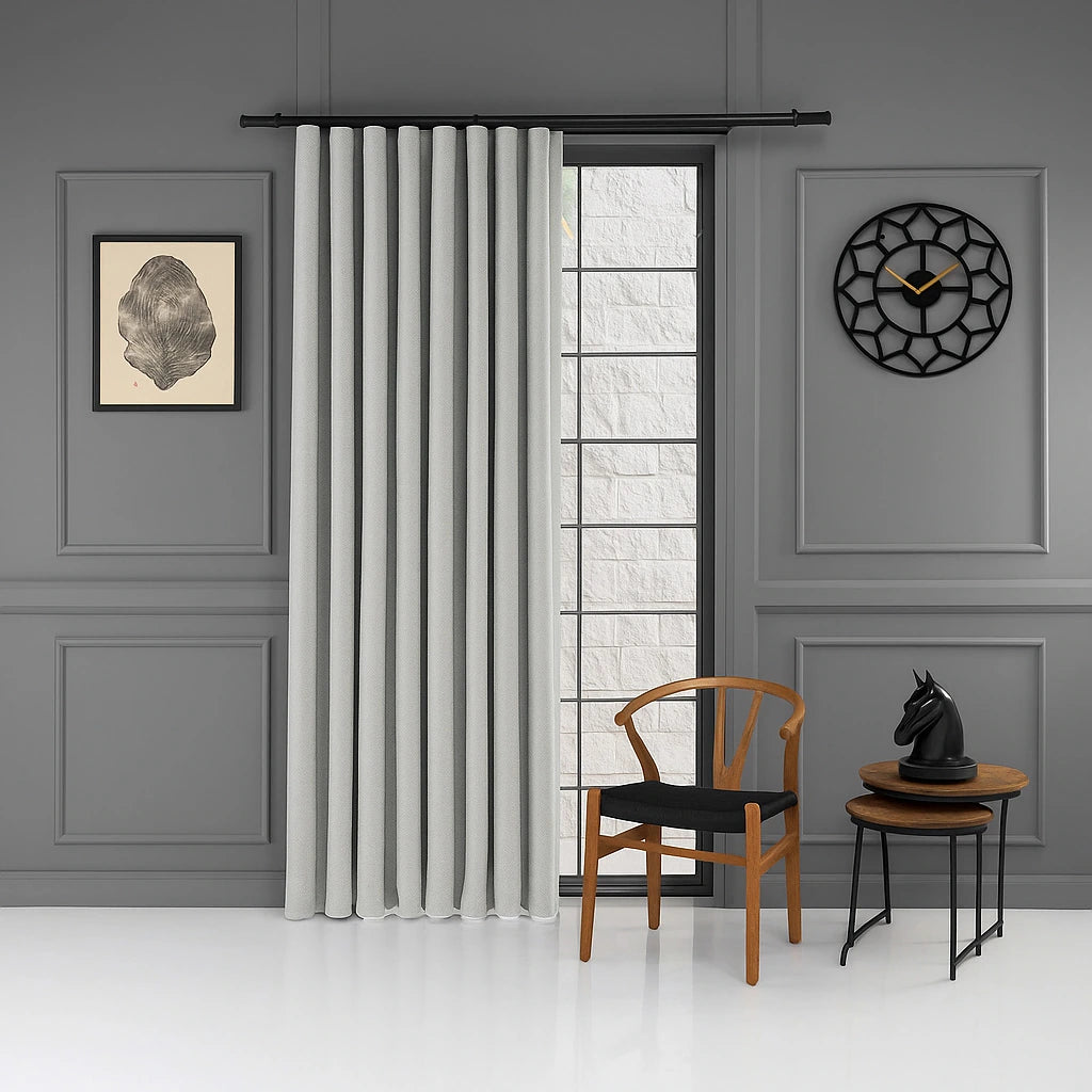 100% blackout pleated linen curtain panels elephant gray