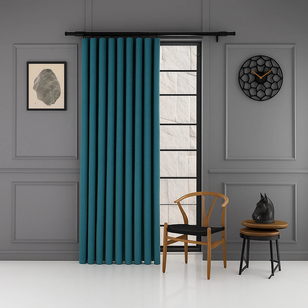 100% blackout pleated linen curtain panels jade green