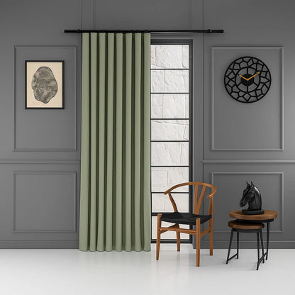 100% blackout pleated linen curtain panels matcha green