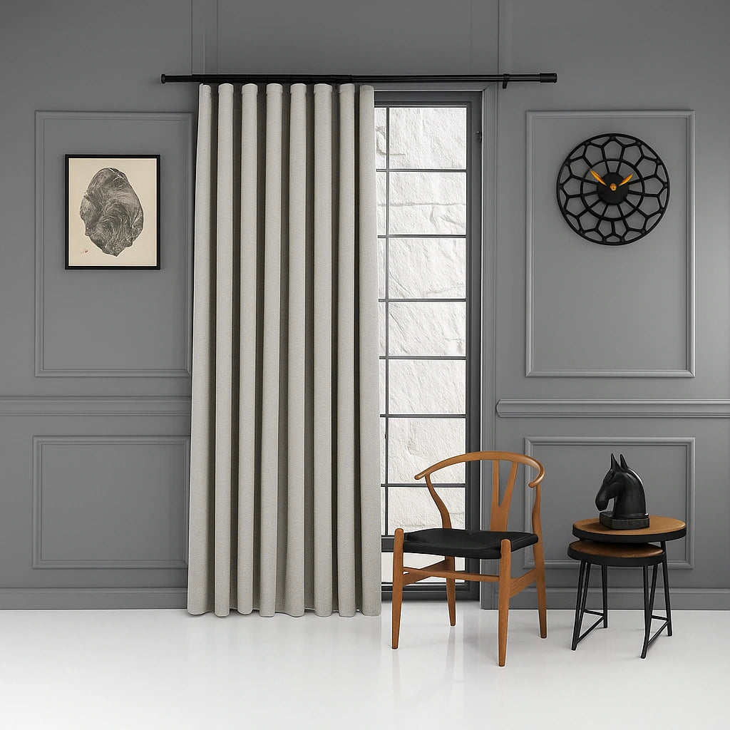 100% blackout pleated linen curtain panels mist blue