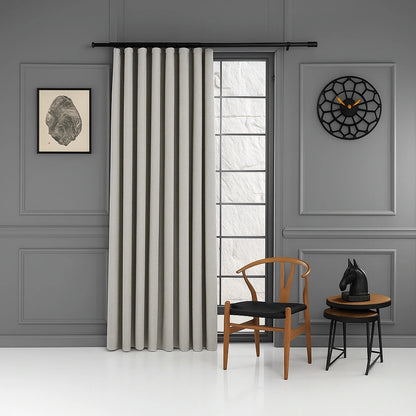 100% blackout pleated linen curtain panels mist blue