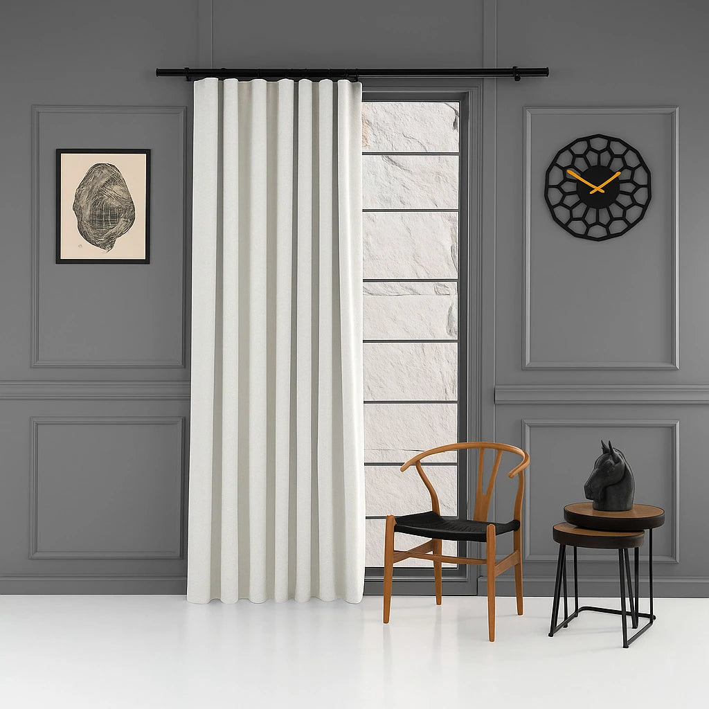 100% blackout pleated linen curtain panels silver snow grey