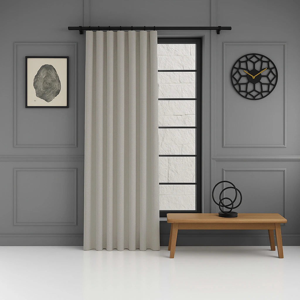 100% blackout pleated linen curtain panels smoky grey