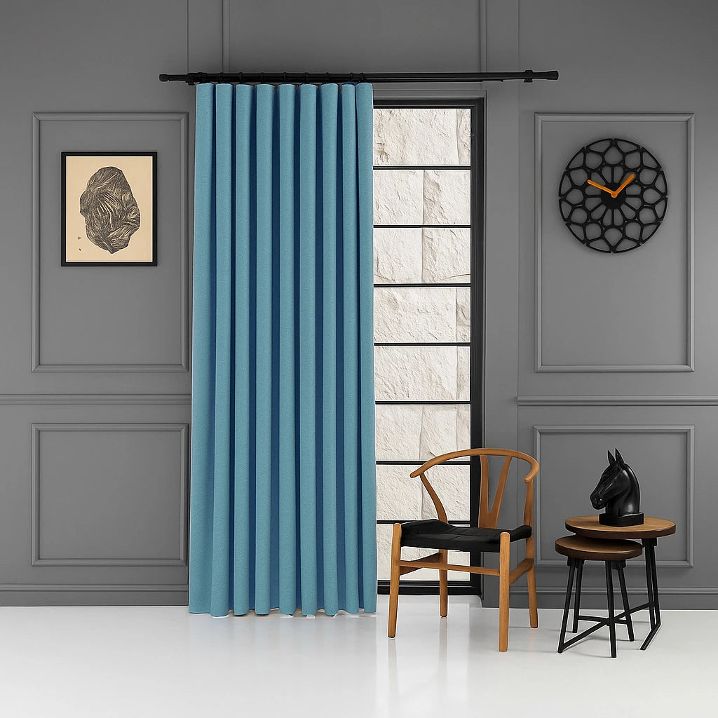 100% blackout pleated linen curtain panels space blue