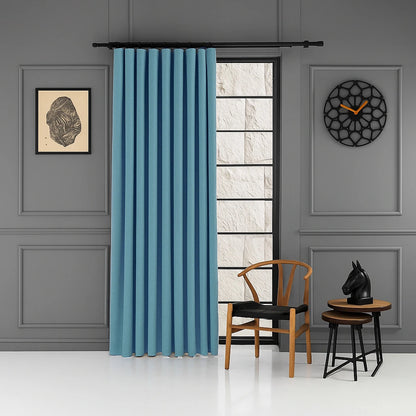 100% blackout pleated linen curtain panels space blue