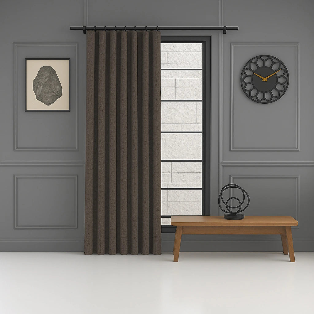 100% blackout pleated linen curtain panels tea brown