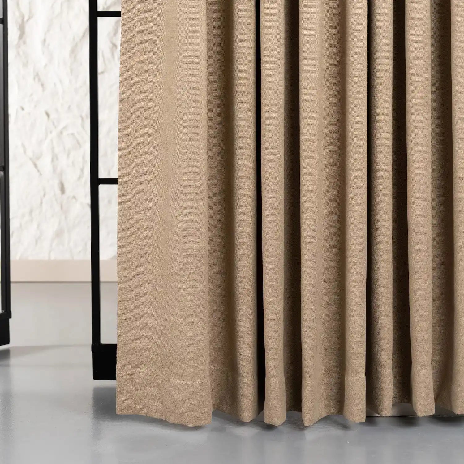 100% Blackout Triple Pinch Pleated Linen Curtains Caramel Latte Detailed drawings