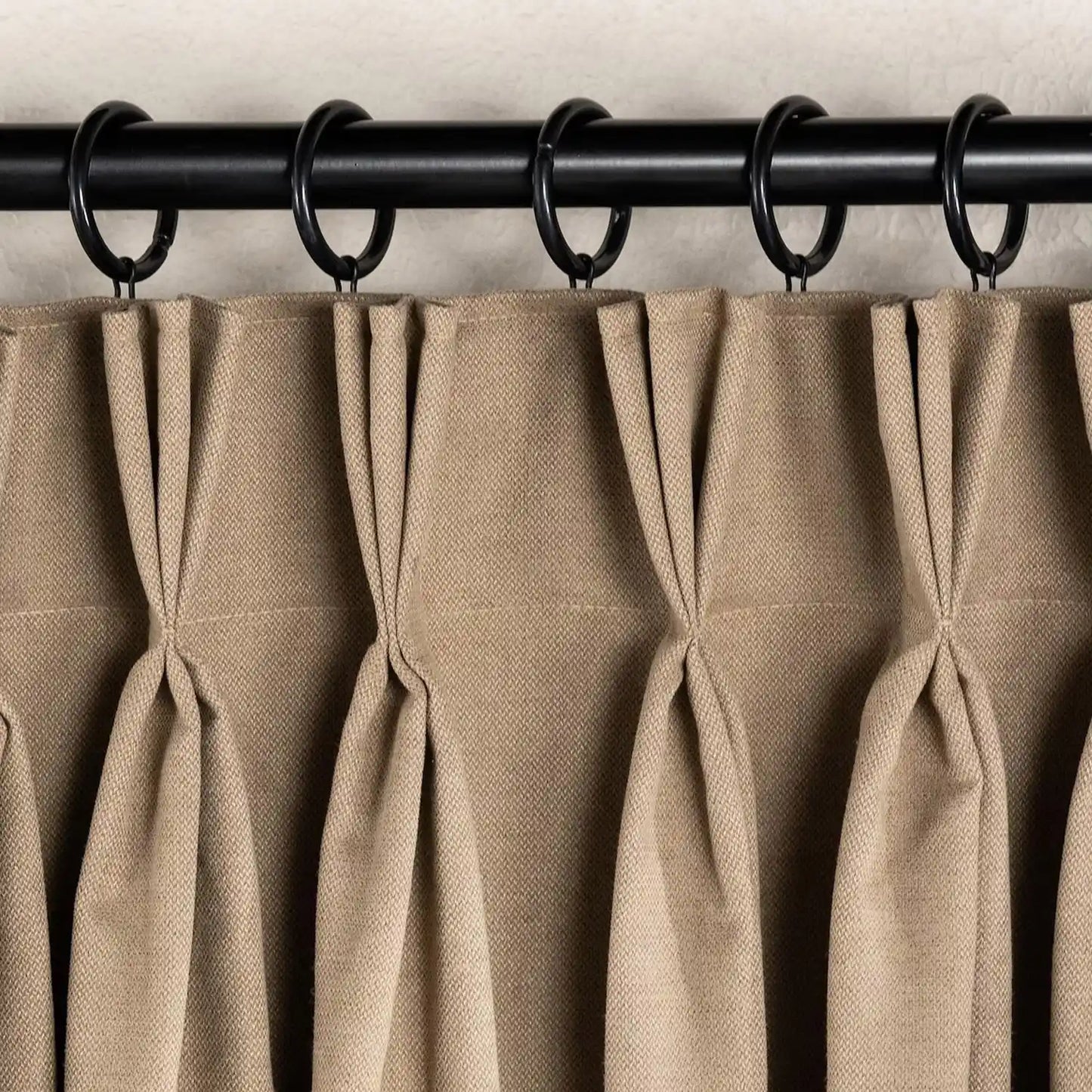 100% Blackout Triple Pinch Pleated Linen Curtains Caramel Latte Detailed drawings