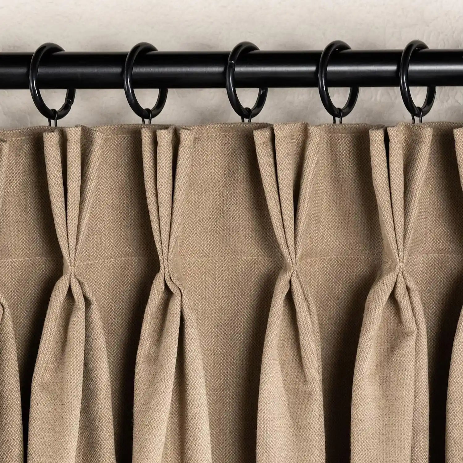 100% Blackout Triple Pinch Pleated Linen Curtains Caramel Latte Detailed drawings