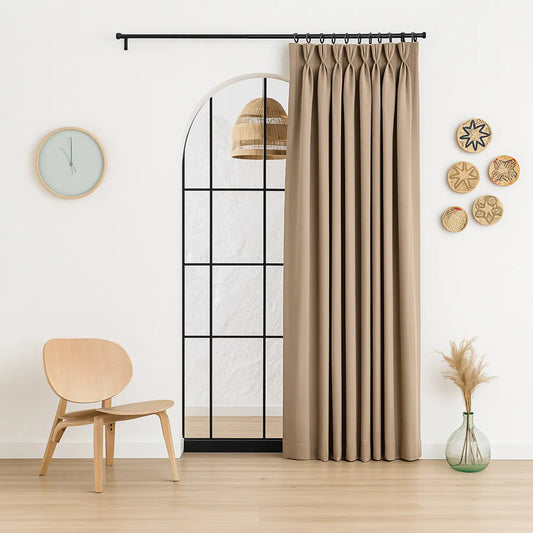 100% Blackout Triple Pinch Pleated Linen Curtains Caramel Latte