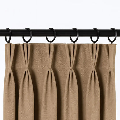 100% Blackout Triple Pinch Pleated Linen Curtains Caramel Latte