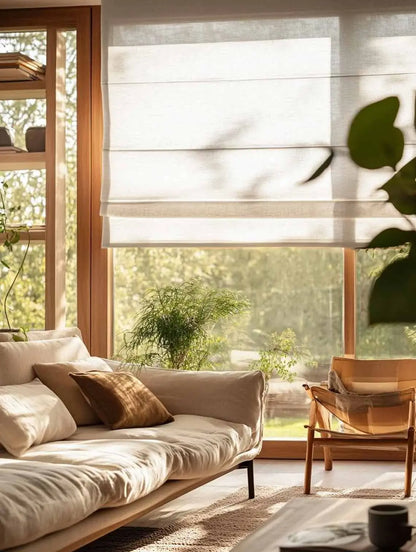 Custom Sheer Linen Roman Shades
