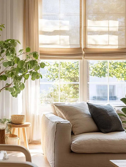 Custom Sheer Linen Roman Shades