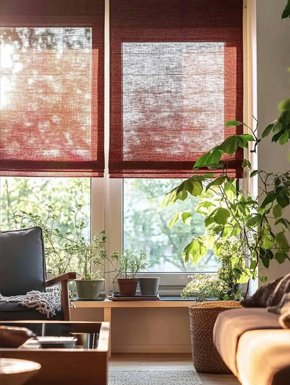 Custom Sheer Linen Roman Shades
