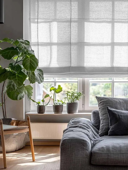 Custom Sheer Linen Roman Shades