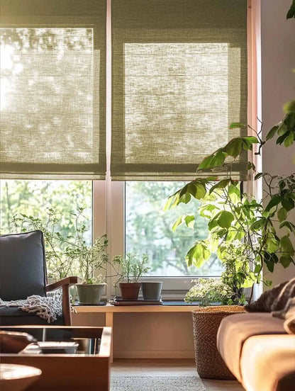 Custom Sheer Linen Roman Shades