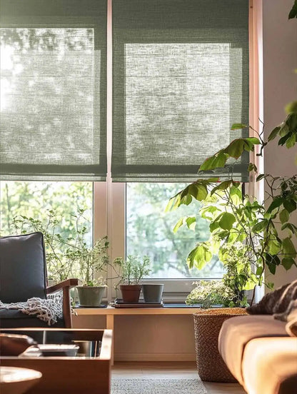 Custom Sheer Linen Roman Shades