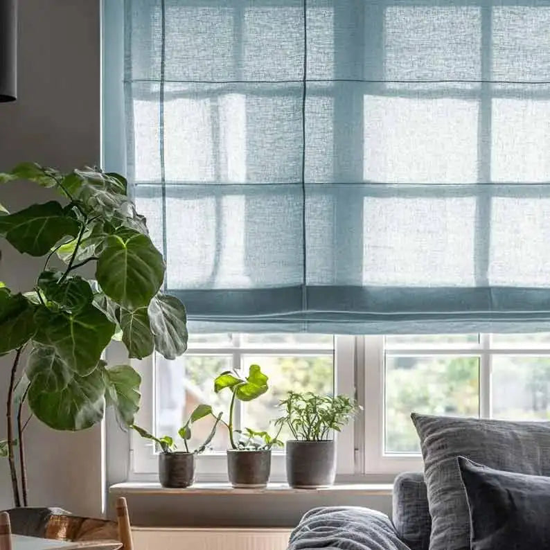 Custom Sheer Linen Roman Shades