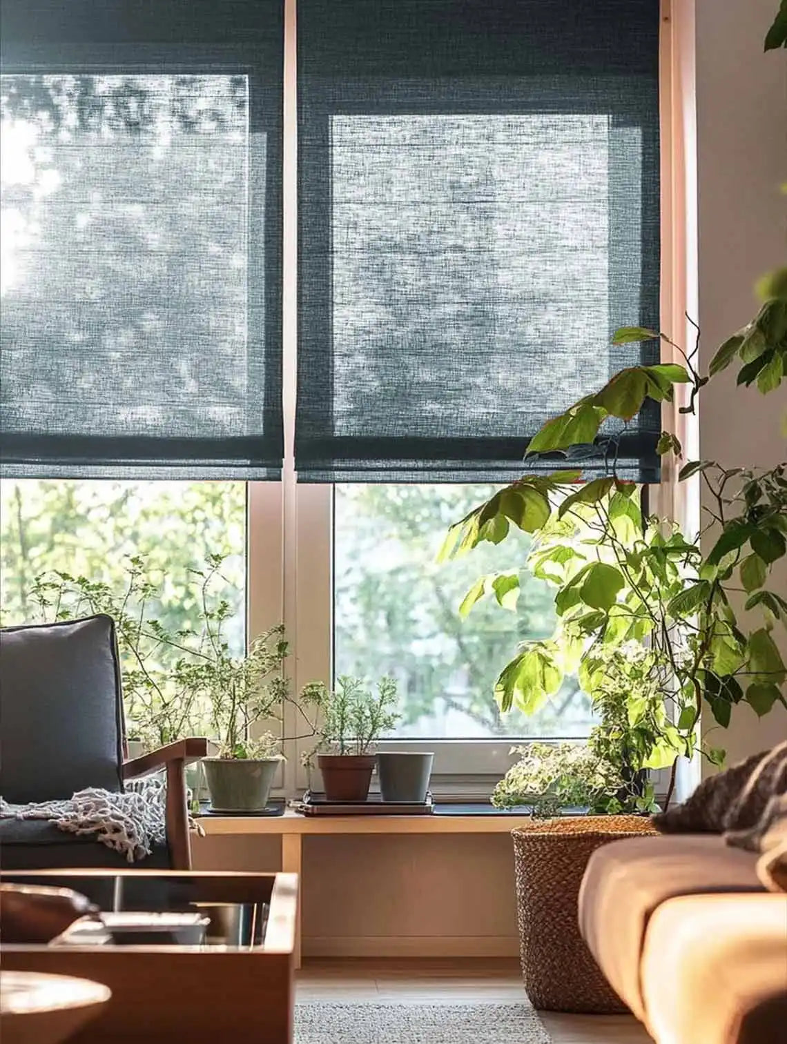 Custom Sheer Linen Roman Shades
