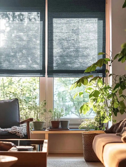 Custom Sheer Linen Roman Shades