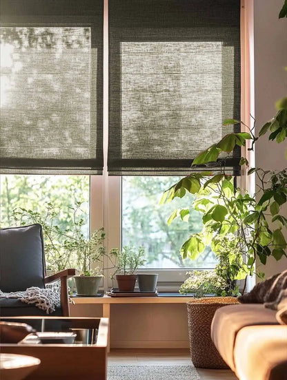 Custom Sheer Linen Roman Shades