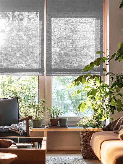 Custom Sheer Linen Roman Shades