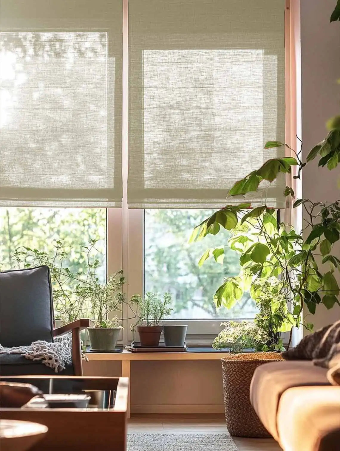 Custom Sheer Linen Roman Shades