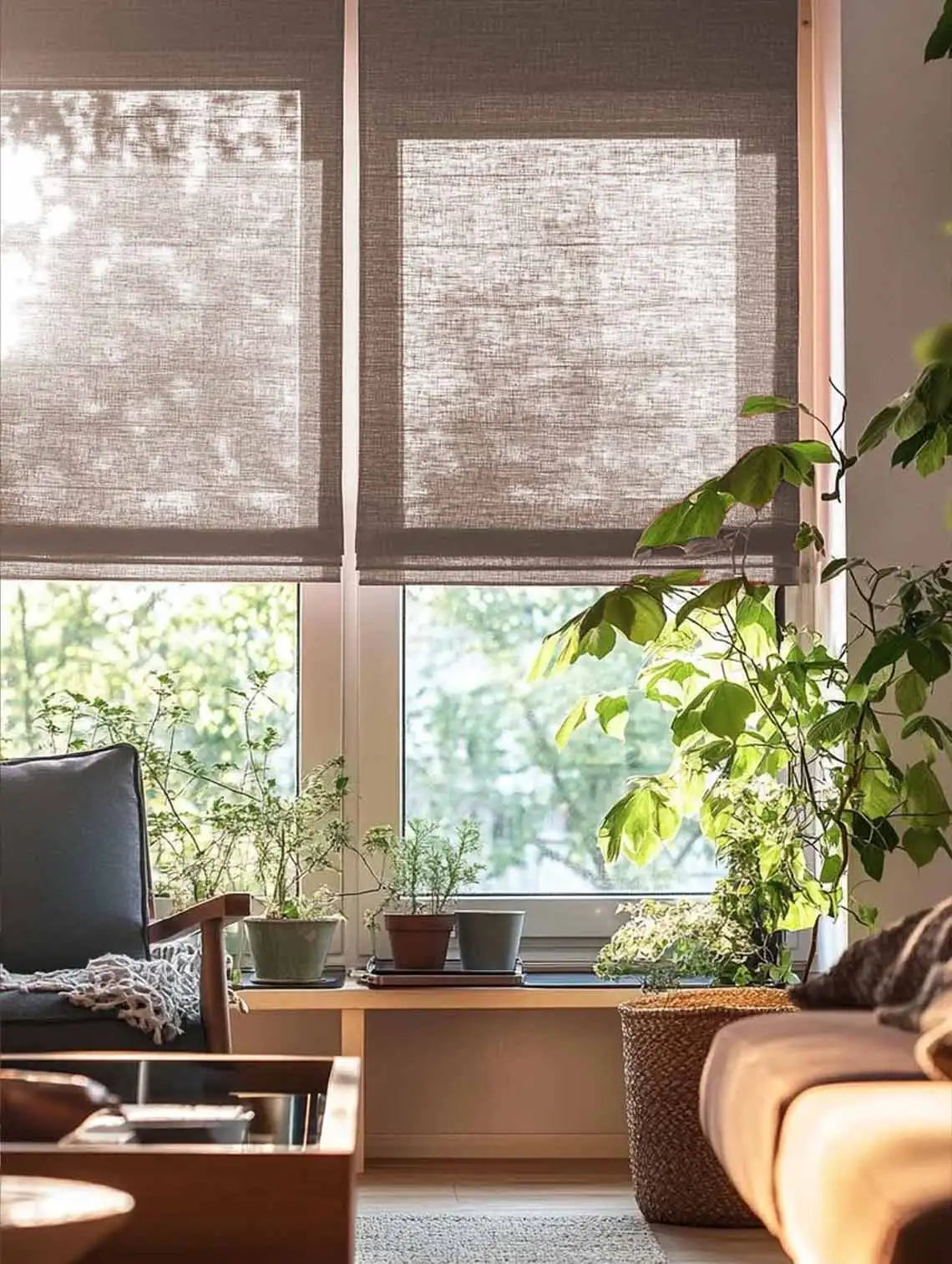 Custom Sheer Linen Roman Shades