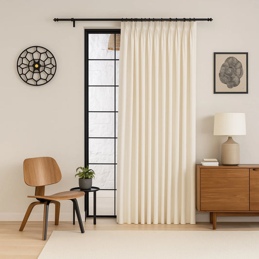 Extra Wide 100% Blackout Triple Pinch Pleated Linen Curtains